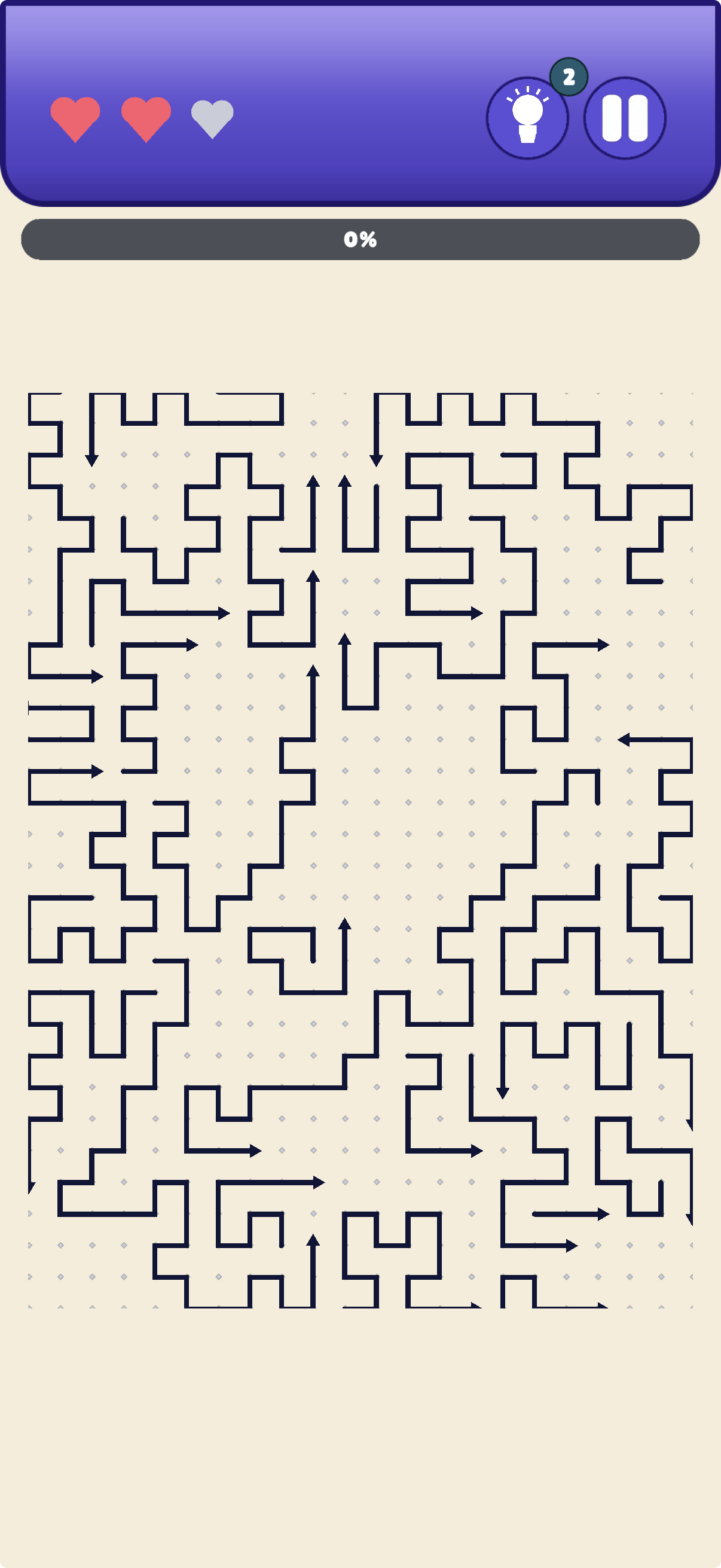 Mid-level board with arrows scattered across the maze